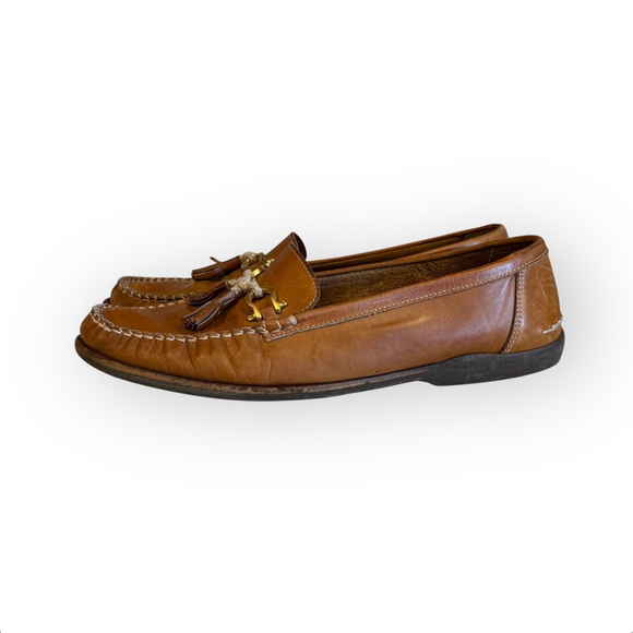 Bally Kaftan Men’s Tan Leather Horsebit Tassel Loafers Size 10.5M Made in Italy - Picture 5 of 10